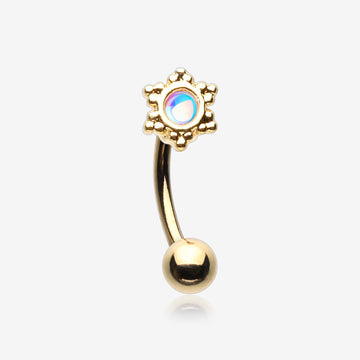 Golden Iridescent Revo Sparkle Snowflake Curved Barbell